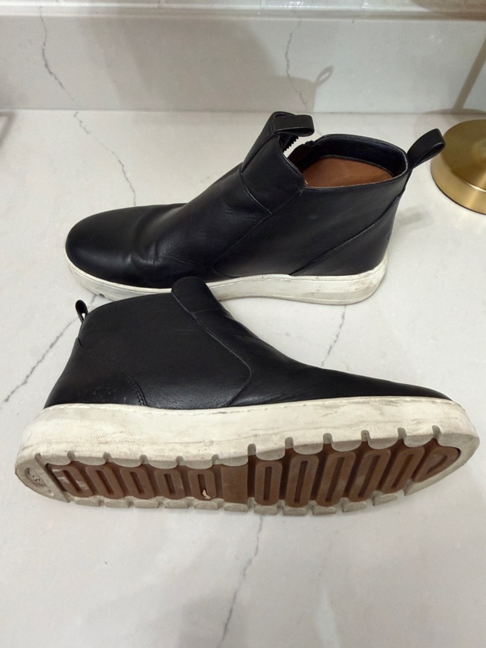 Vionic Black Leather Slip-On Wedge Sneakers